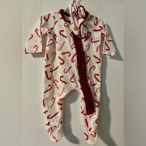 Mud Pie Red Candy Cane Kids Footie